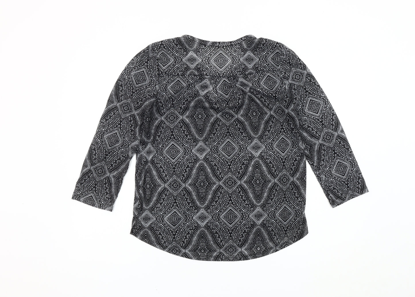H&M Women's Black Geometric Tunic Blouse Size 10
