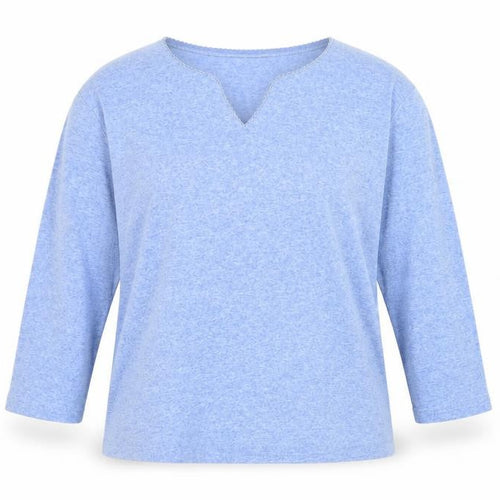 Berketex Women Blue Cotton V-Neck 3/4 Sleeve Top