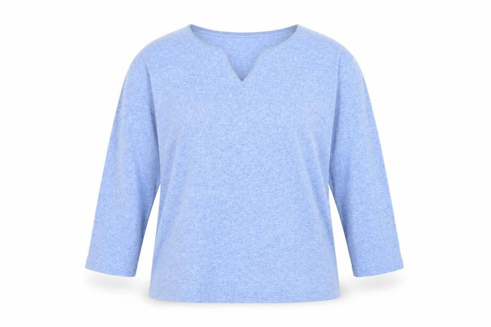 Berketex Women Blue Cotton V-Neck 3/4 Sleeve Top