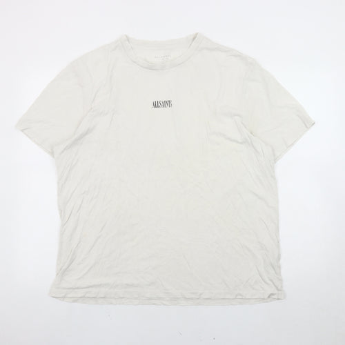 AllSaints Men's White T-Shirt, Relaxed Fit, Logo Accent, Size L