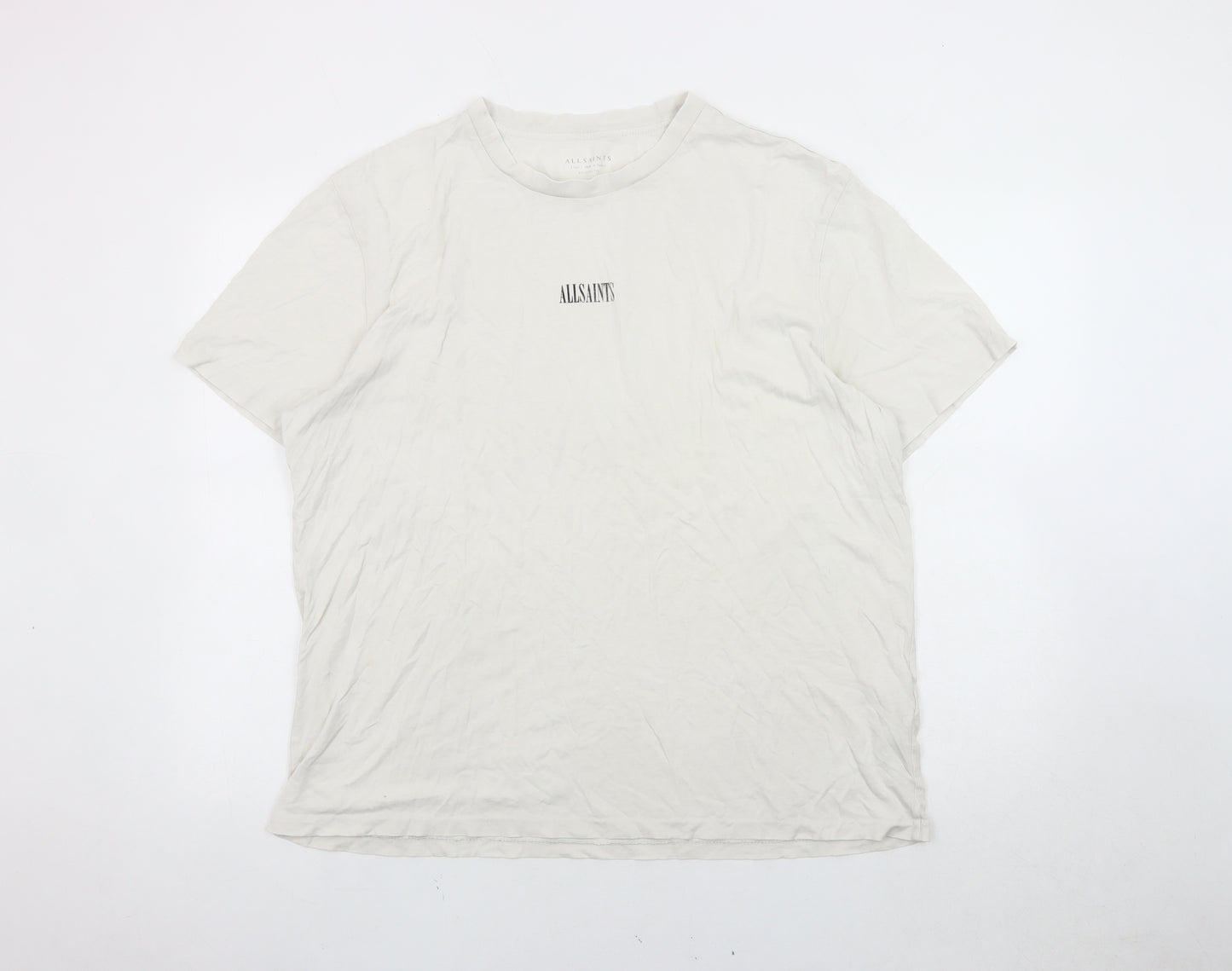 AllSaints Men's White T-Shirt, Relaxed Fit, Logo Accent, Size L