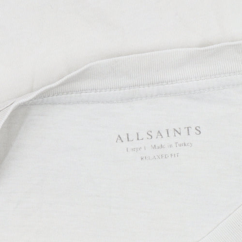 AllSaints Men's White T-Shirt, Relaxed Fit, Logo Accent, Size L