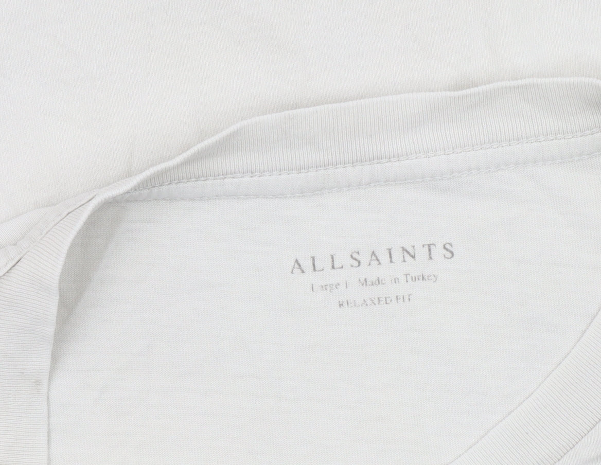 AllSaints Men's White T-Shirt, Relaxed Fit, Logo Accent, Size L