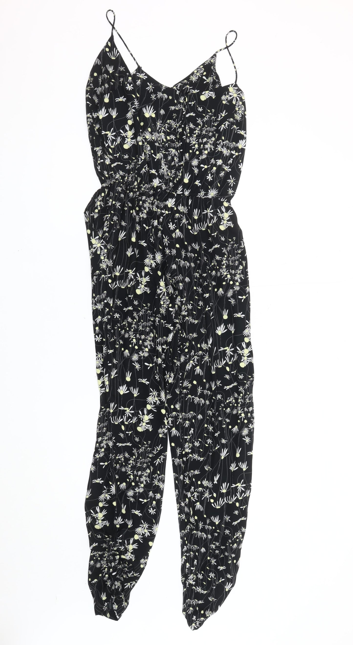 H&M Conscious Women's Black Floral Jumpsuit Size 6