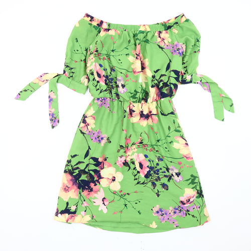 New York & Company Women's Green Floral A-Line Dress S