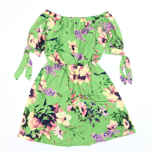 New York & Company Women's Green Floral A-Line Dress S