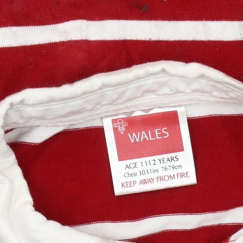 Wales Boys Red Striped Long Sleeve Casual Top 11-12 Years