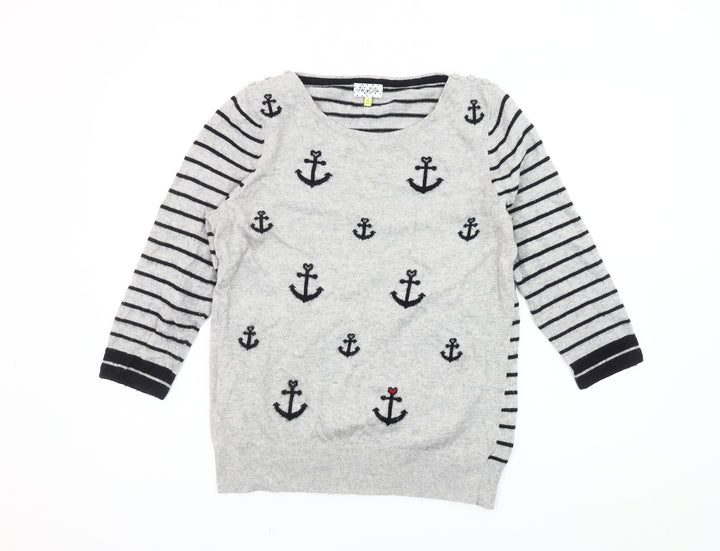 Heyton Women's Grey Striped Nautical Jumper, L Size 14