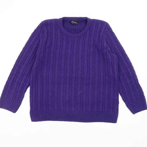 Chic Women's Purple M Jumper Cable-Knit Pullover