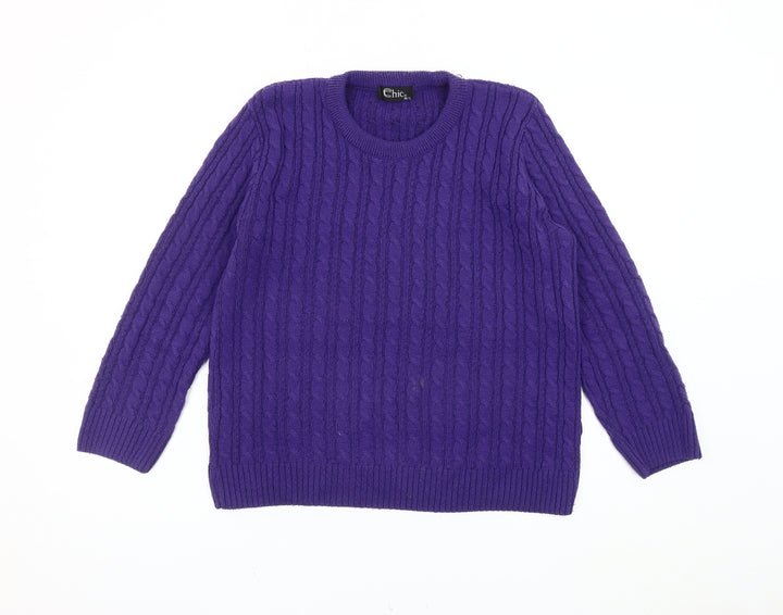 Chic Women's Purple M Jumper Cable-Knit Pullover