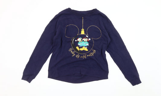 Front view of Disney at Next Women's Blue Christmas Sweatshirt, size 12