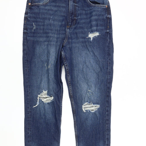 Primark Women's Blue Distressed Boyfriend Jeans Size 14