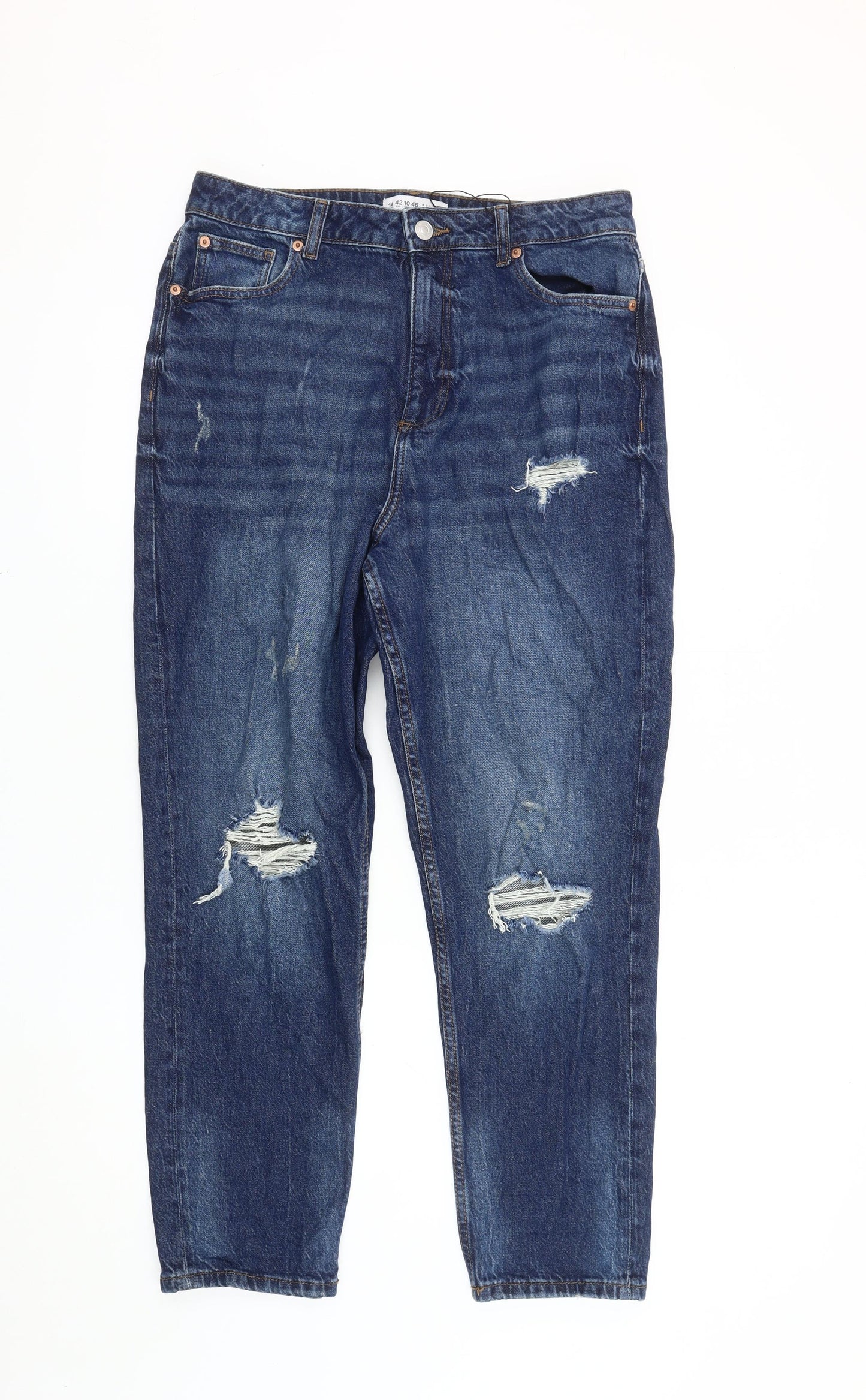 Primark Women's Blue Distressed Boyfriend Jeans Size 14