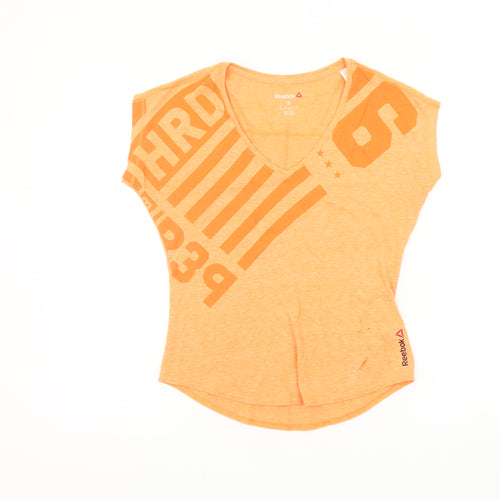 Reebok Women’s Orange Graphic T-Shirt - S V-Neck