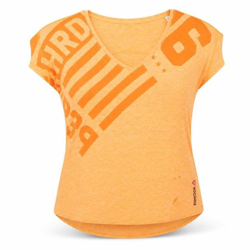 Reebok Women’s Orange Graphic T-Shirt - S V-Neck
