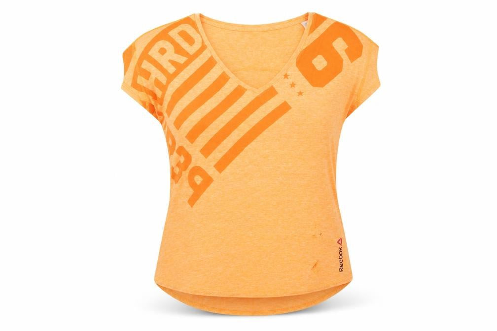 Reebok Women’s Orange Graphic T-Shirt - S V-Neck