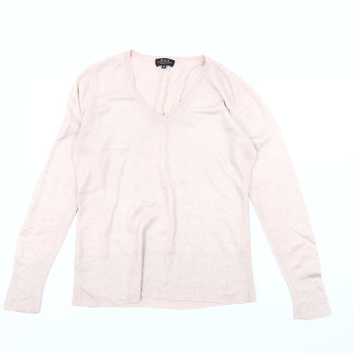 Debenhams Women's Pink V-Neck Cotton Jumper, Size 10