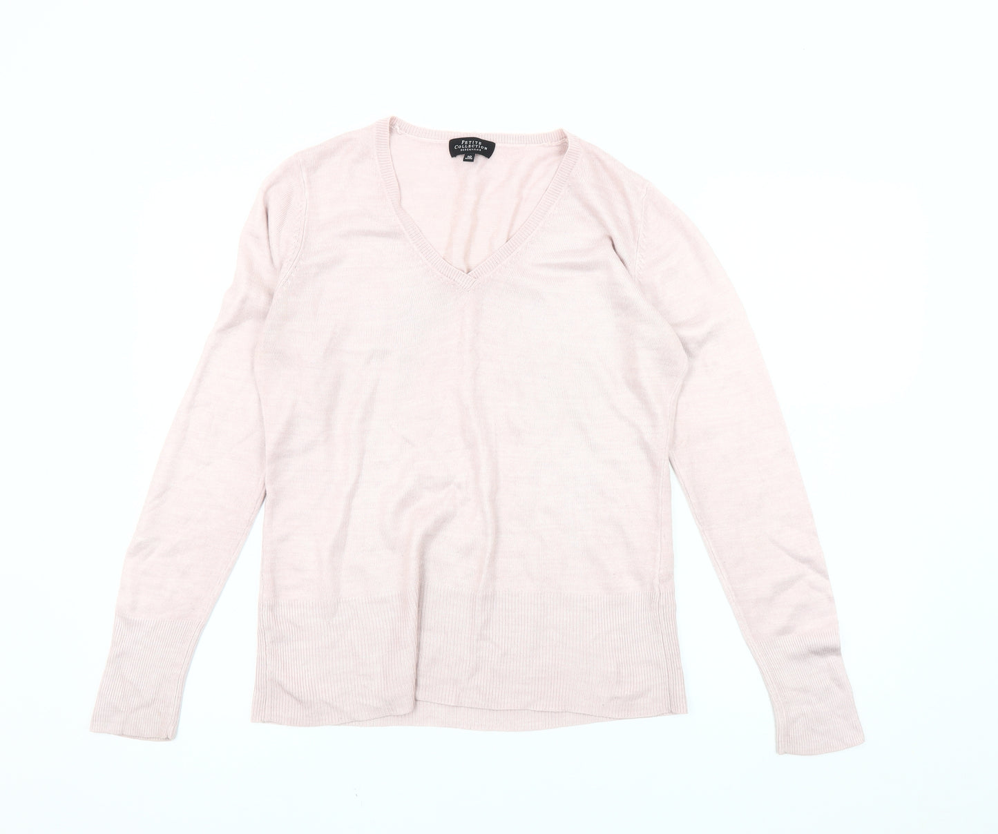 Debenhams Women's Pink V-Neck Cotton Jumper, Size 10