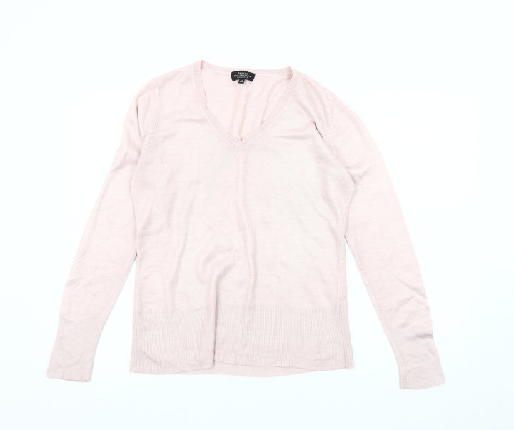 Debenhams Women's Pink V-Neck Cotton Jumper, Size 10