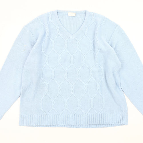 For Women Women's Blue Cable-Knit Pullover Jumper V-Neck