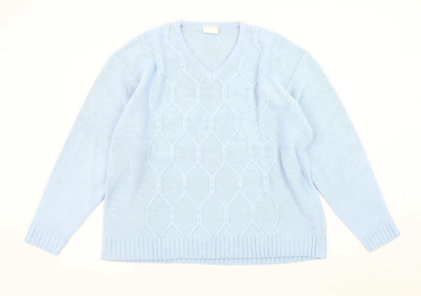 For Women Women's Blue Cable-Knit Pullover Jumper V-Neck