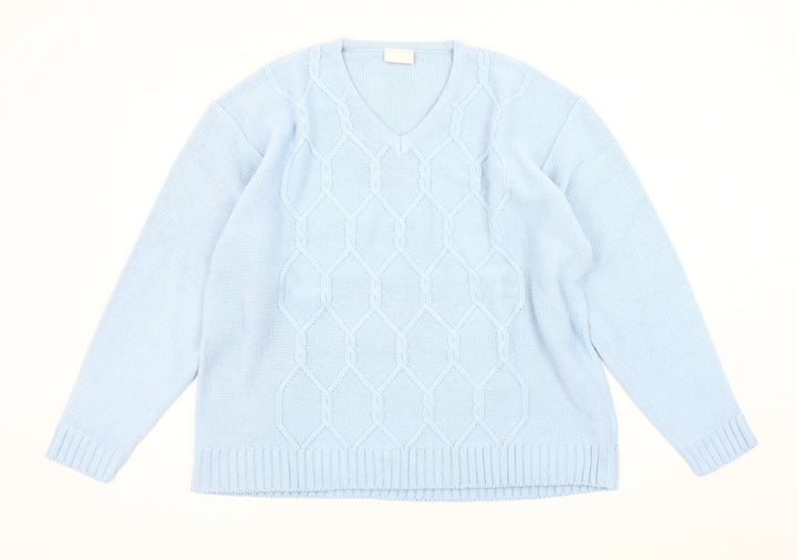 For Women Women's Blue Cable-Knit Pullover Jumper V-Neck