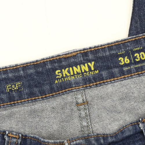 F&F Men's Blue Skinny Jeans Size 36L, Comfortable Denim
