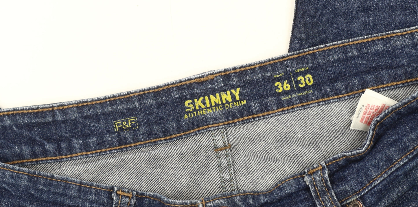 F&F Men's Blue Skinny Jeans Size 36L, Comfortable Denim