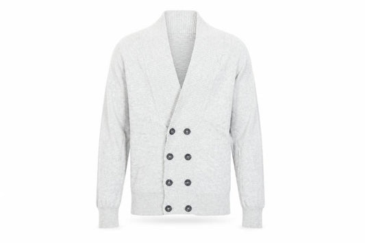 Front view of Topman Men's Grey Cotton Cardigan, size S