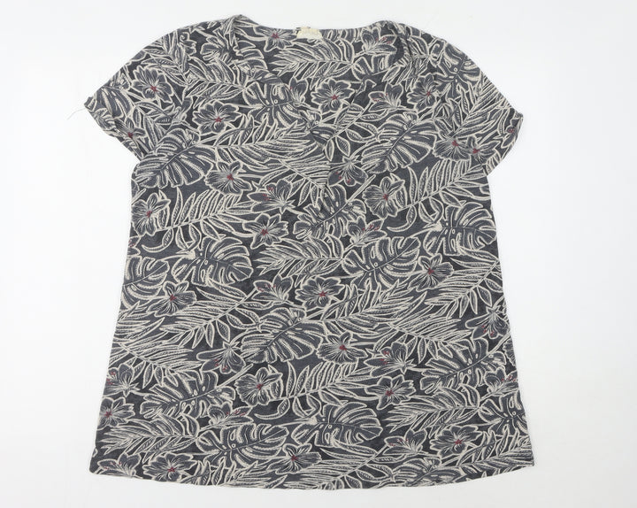 Fat Face Women's Grey Floral T-Shirt Size 12