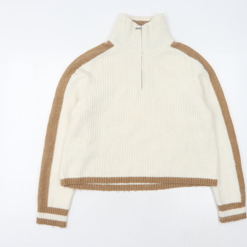 MNG Women's Ivory Pullover Jumper, Size S, Mock Neck