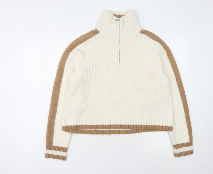 MNG Women's Ivory Pullover Jumper, Size S, Mock Neck