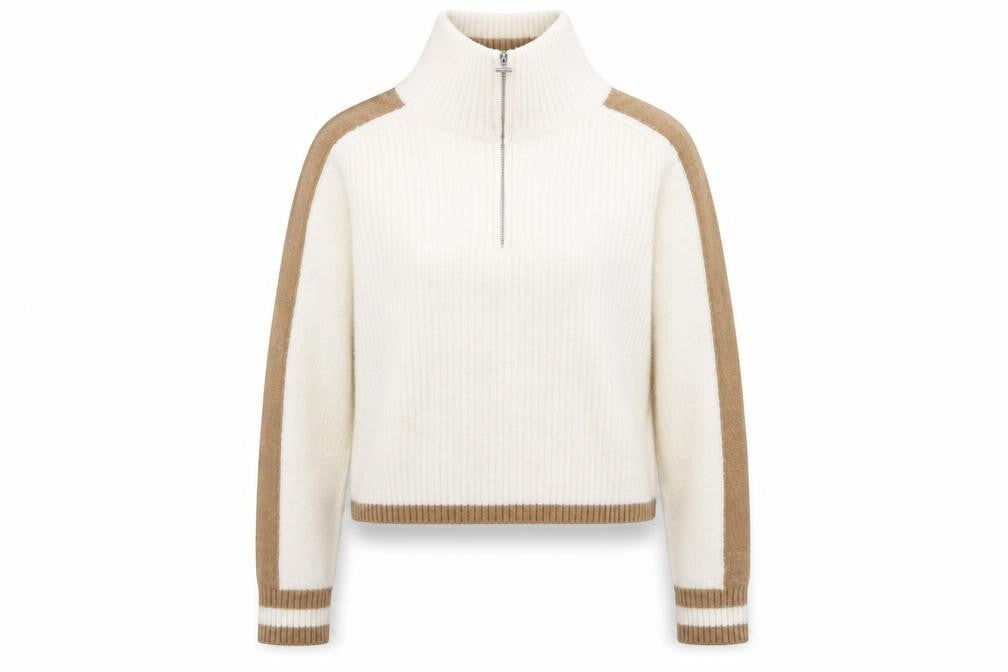 Front view of Mango Women's Ivory jumper, size S, Mock Neck