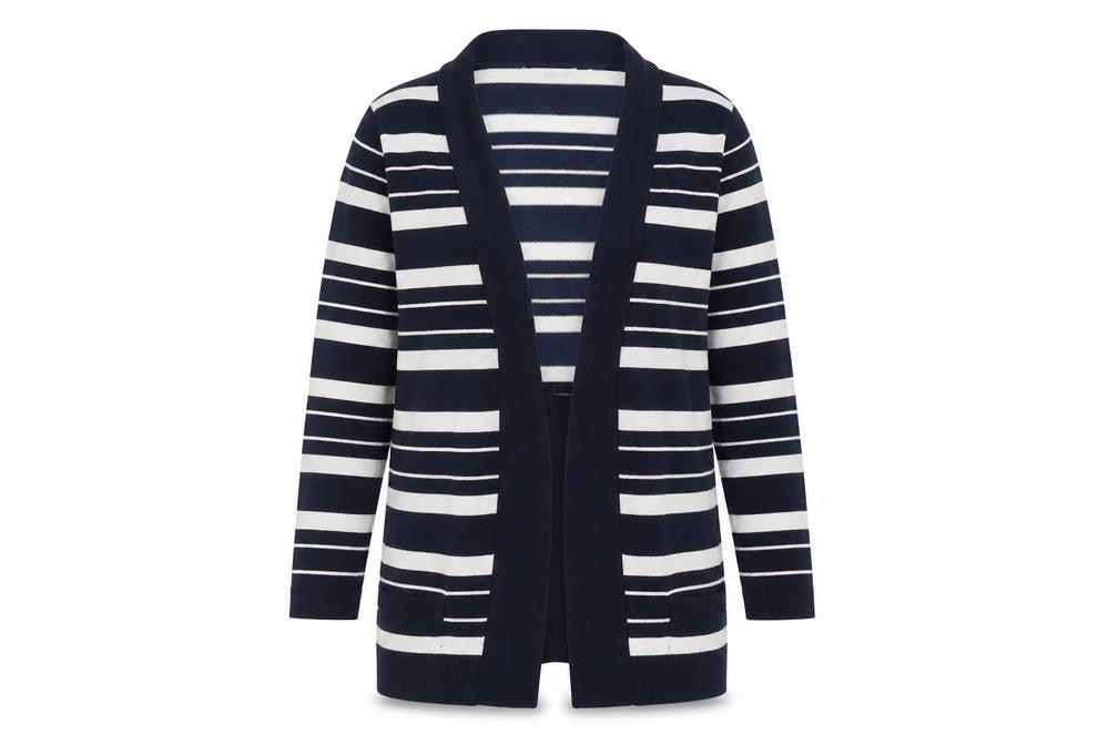 Front view of Isle Women's Multicoloured Striped Cardigan L