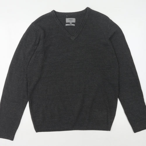 Marks and Spencer Men's Grey V-Neck Pullover Jumper M