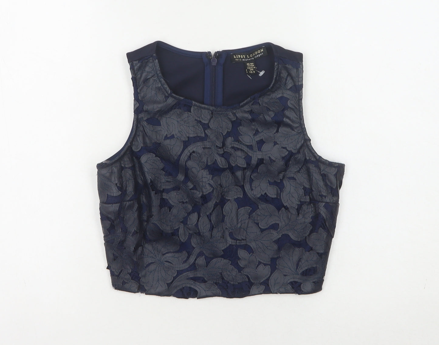 Lipsy London Women's Blue Cropped Lace Blouse