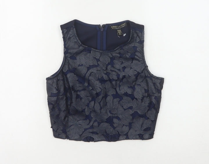 Lipsy London Women's Blue Cropped Lace Blouse