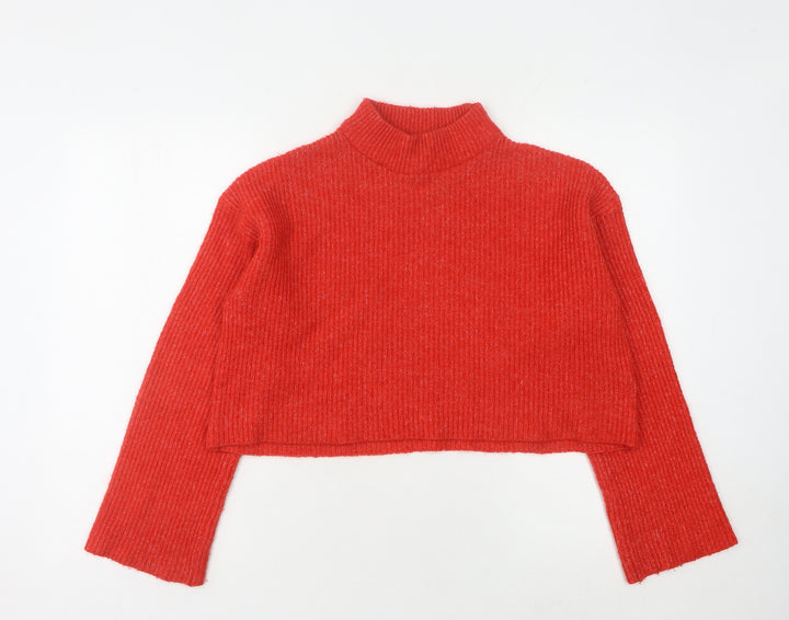 H&M Women's Red Mock Neck Pullover Jumper Size 10