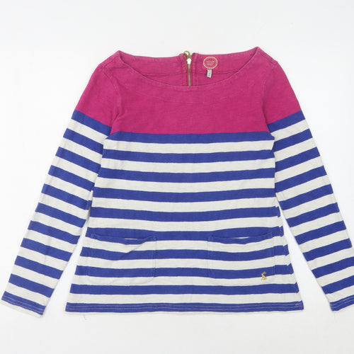 Joules Women's Pink Blue Striped Long Sleeve T-Shirt, Size 8