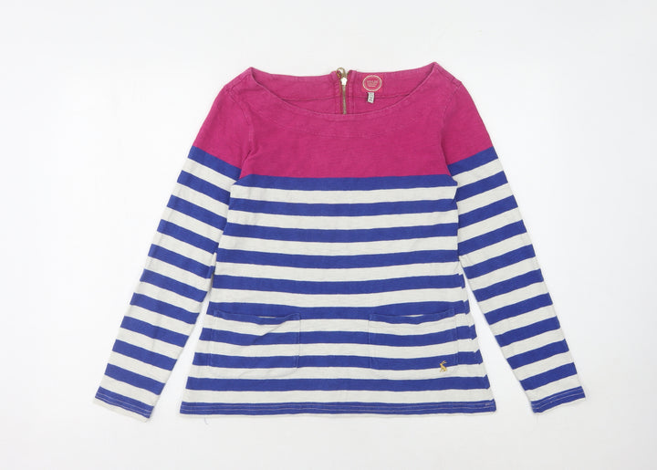 Joules Women's Pink Blue Striped Long Sleeve T-Shirt, Size 8