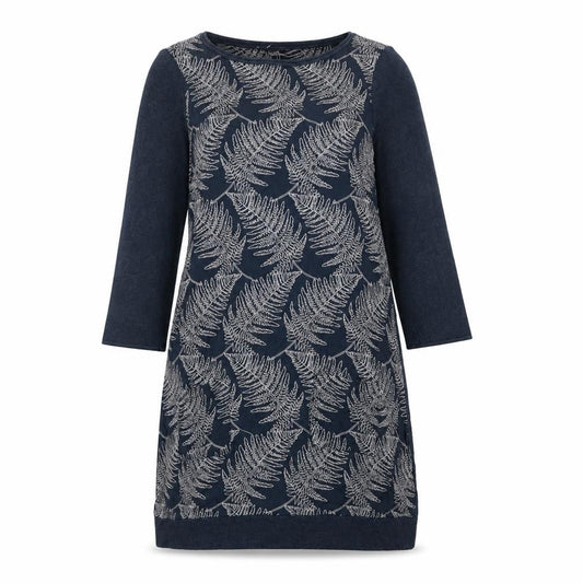 Front view of White Stuff Women's Blue Floral Knit Dress, size 12