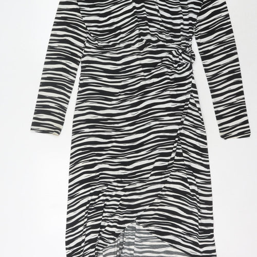 Warehouse Women's Black Asymmetric Animal Print Dress