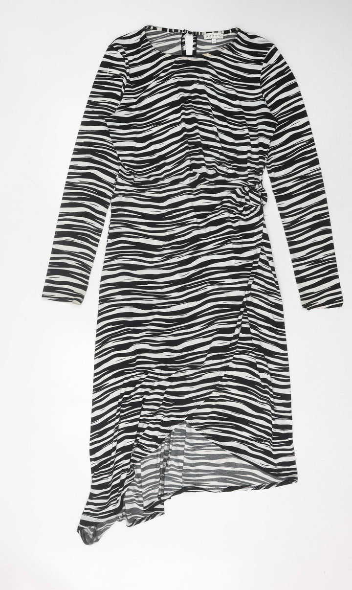 Warehouse Women's Black Asymmetric Animal Print Dress
