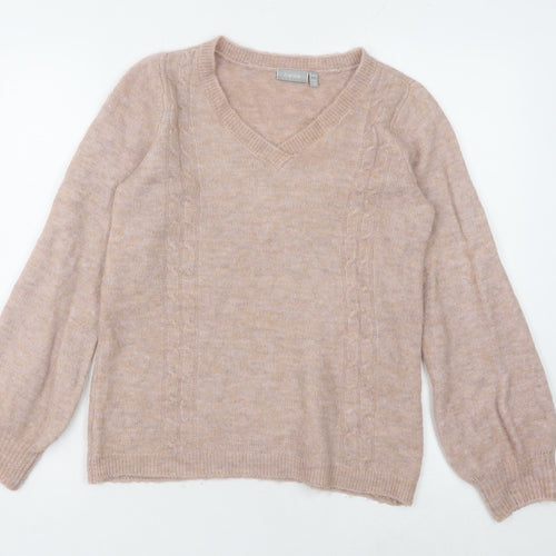Fransa Women's Beige Cable-Knit V-Neck Jumper XS