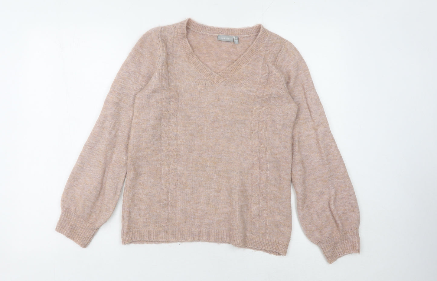 Fransa Women's Beige Cable-Knit V-Neck Jumper XS