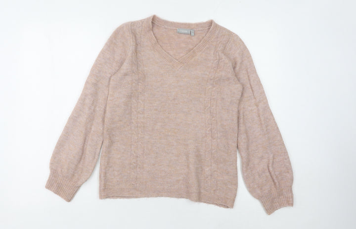 Fransa Women's Beige Cable-Knit V-Neck Jumper XS