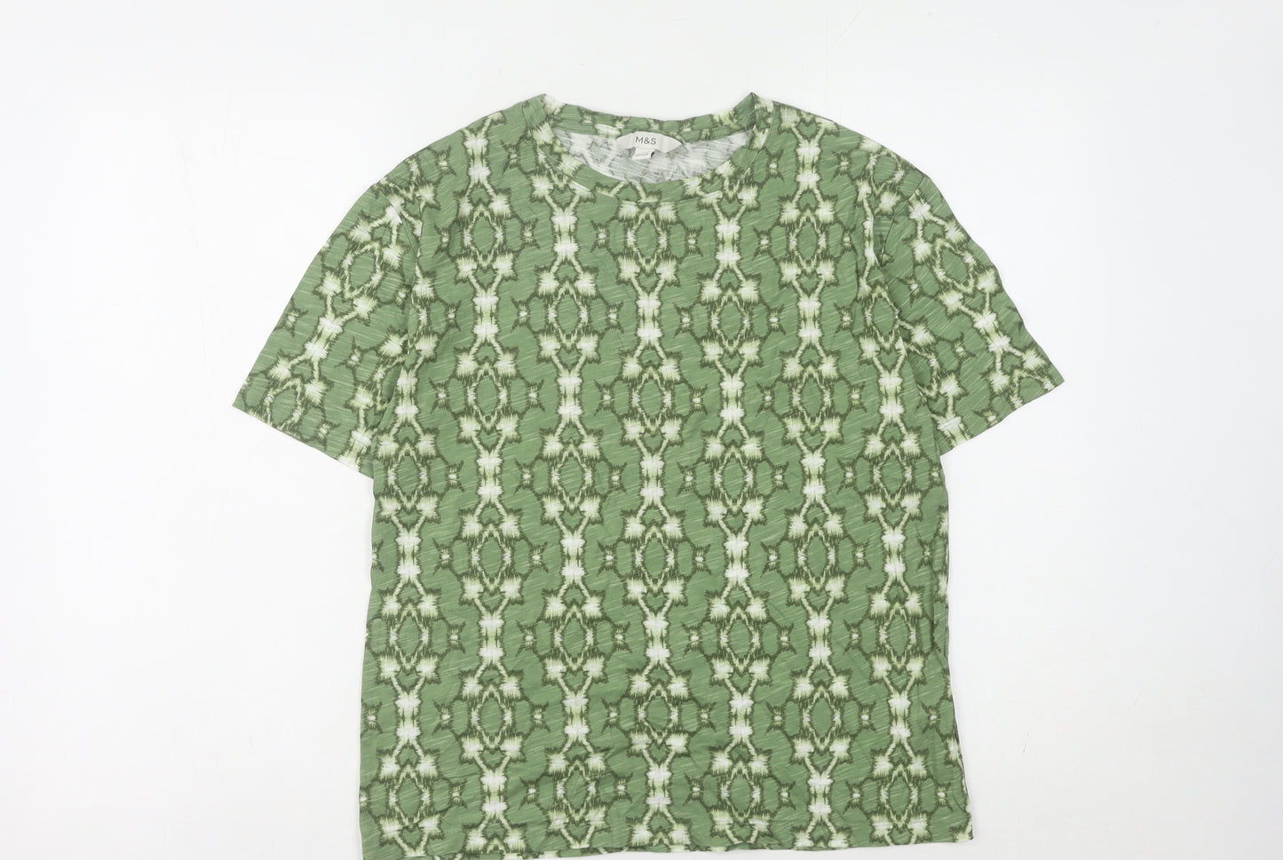 Marks and Spencer Women's Green Geometric T-Shirt - Size 8
