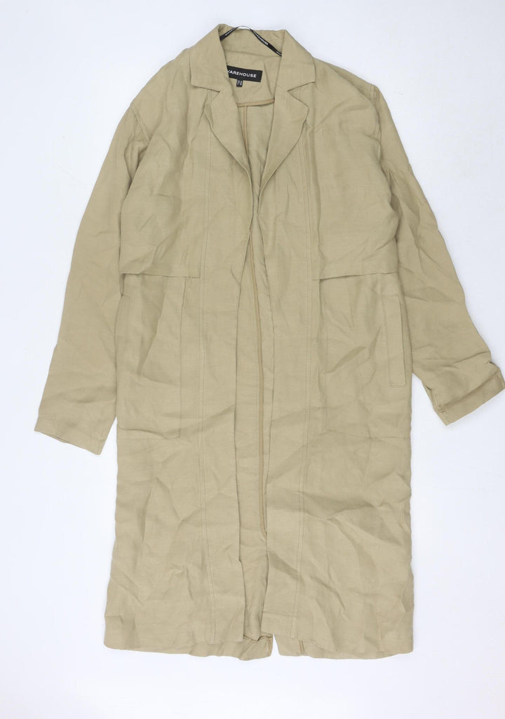 Warehouse Women's Beige Long Overcoat Size 10