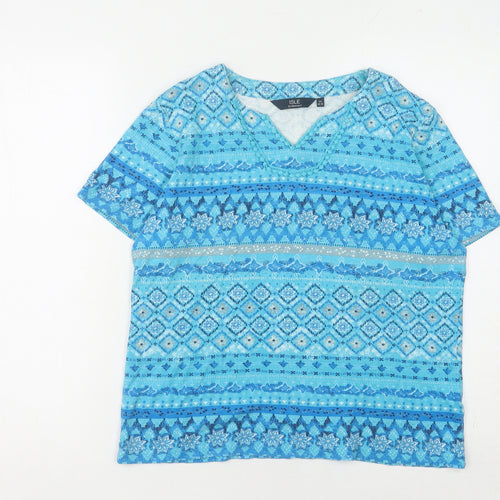 Isle Essentials Women's Blue Geometric T-Shirt