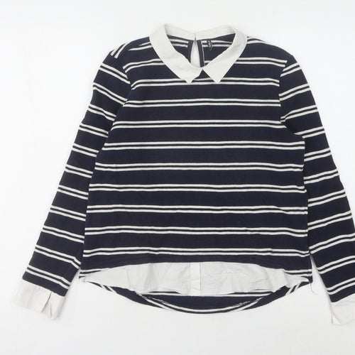 Only Womens Black Collared Striped Pullover Jumper